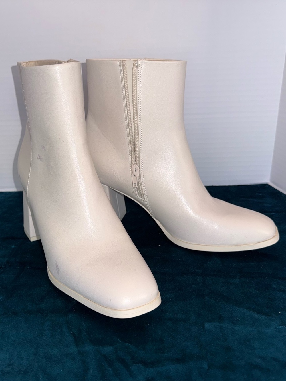 Madden Girl Ivory Block Heel Ankle Boots with Side Zip